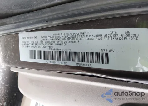 2008 Subaru Outback z USA, uszkodzony, nr VIN 4S4BP60C587346772